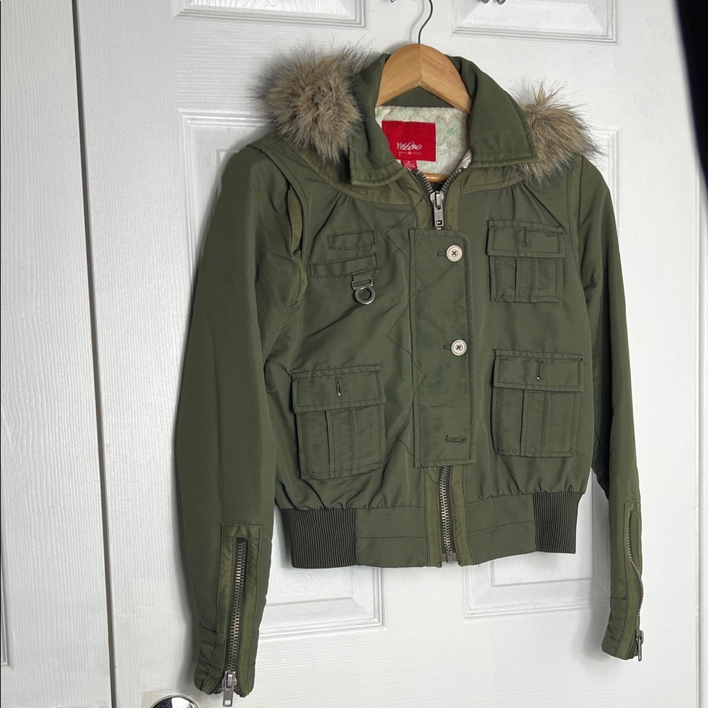 Rocawear Olive Green Kids Puffer Jacket with Faux Fur